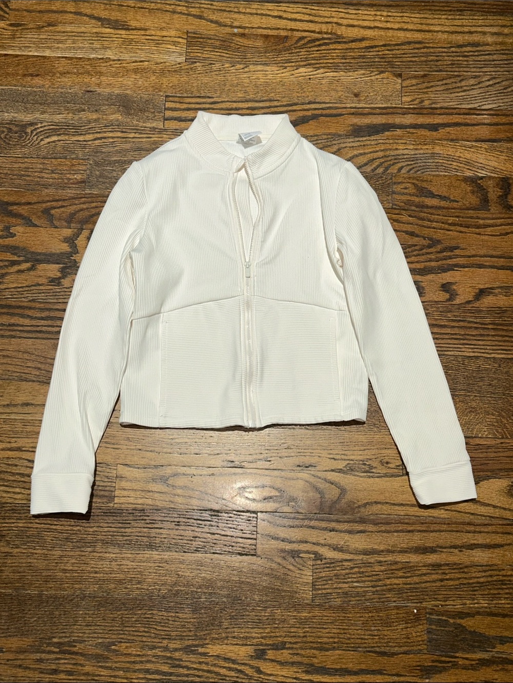 Kids Cream Ribbed Zip-Front Bomber Jacket